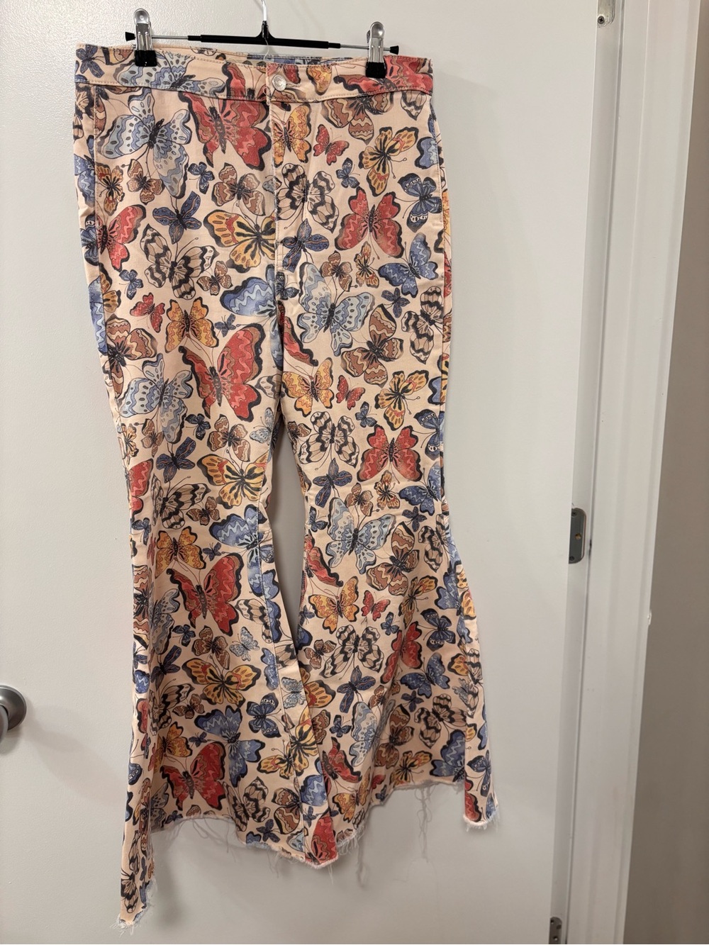 Free People Peach Butterfly Print Flare Jeans